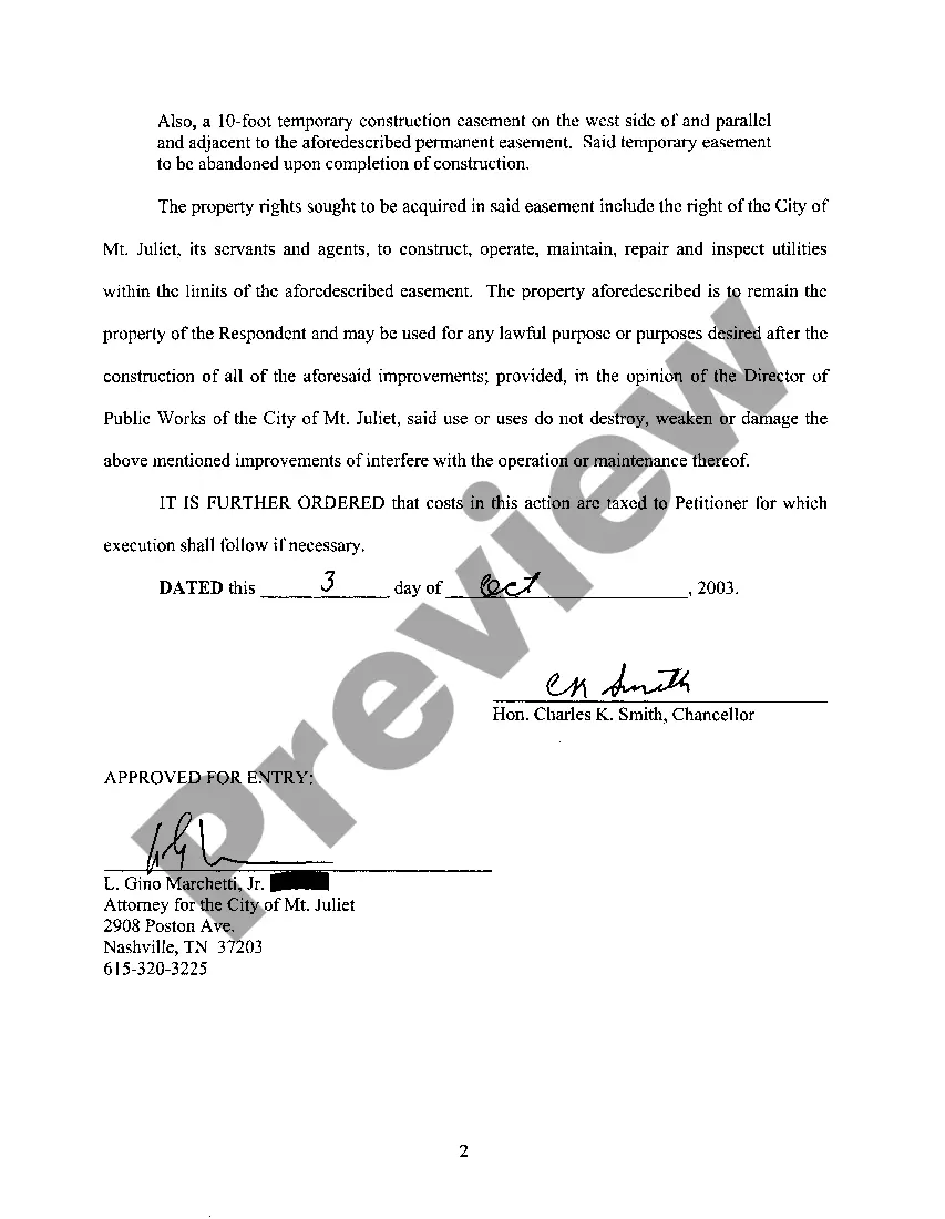 Preview A05 Order of Settlement or Petitioner to Receive Title and Possession to Property Rights