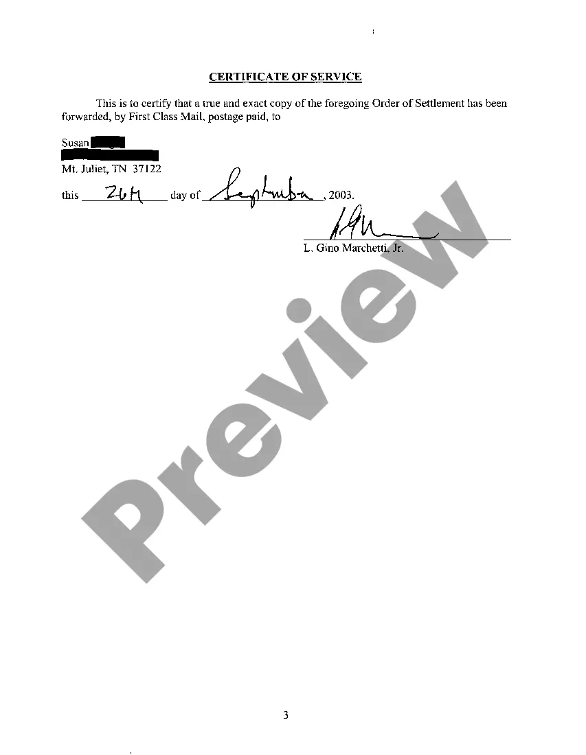 Preview A05 Order of Settlement or Petitioner to Receive Title and Possession to Property Rights