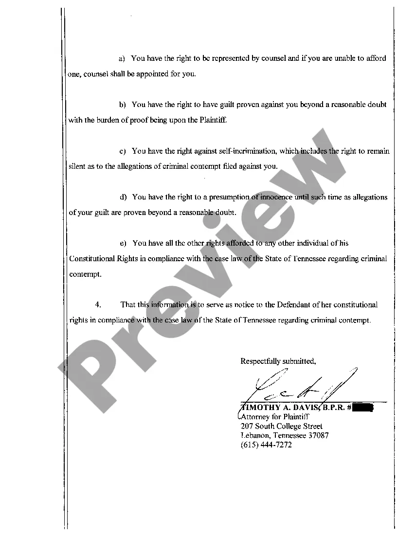 Preview A03 Notice of Constitutional Rights regarding contempt