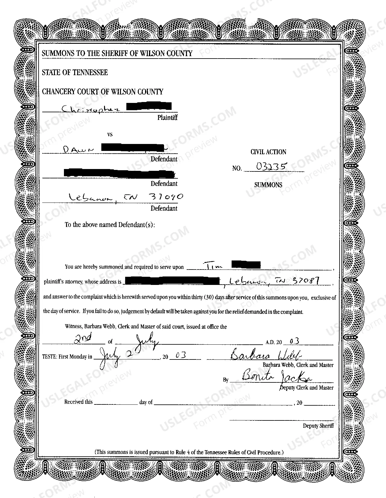 Preview A01 Complaint To Recover Personal Property