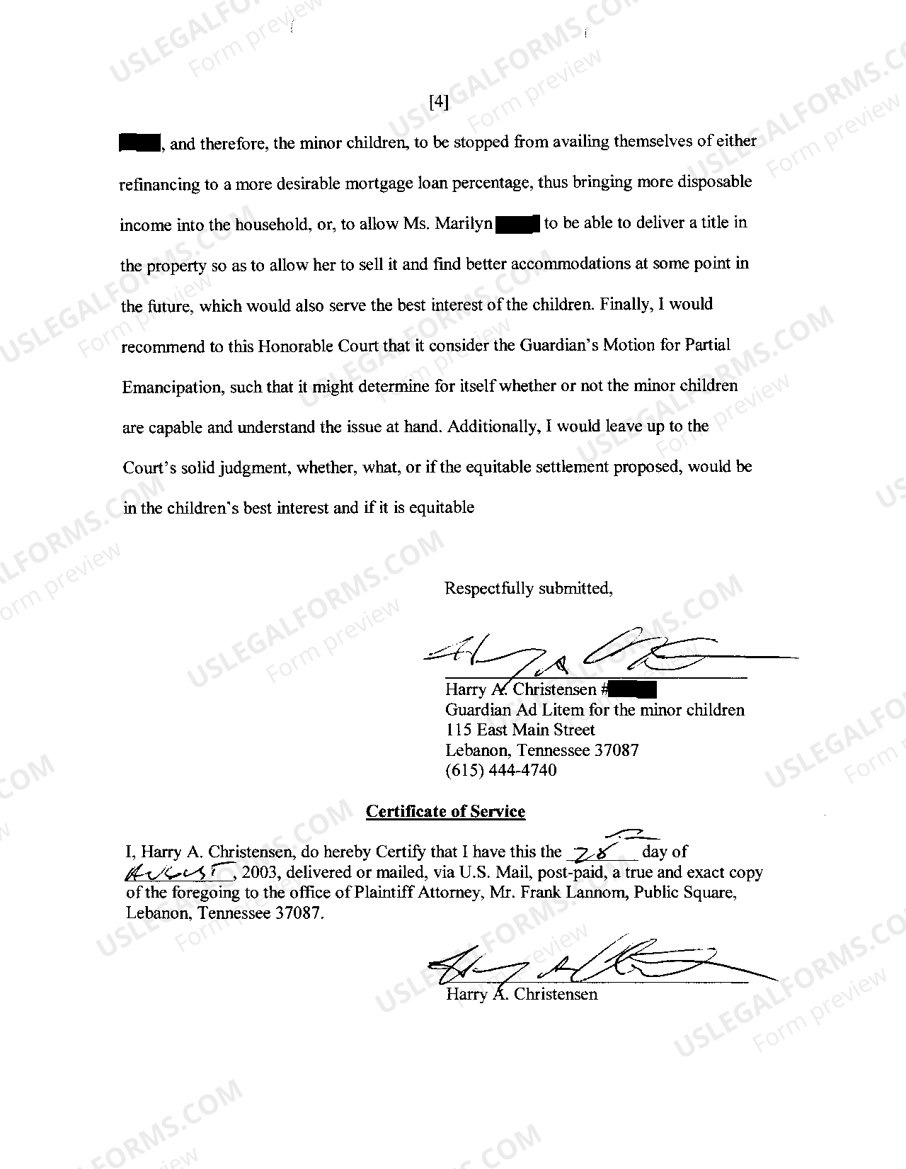 Emancipation Letter Example Tennessee Motion For Partial Emancipation of Minor Child - Tennessee ...