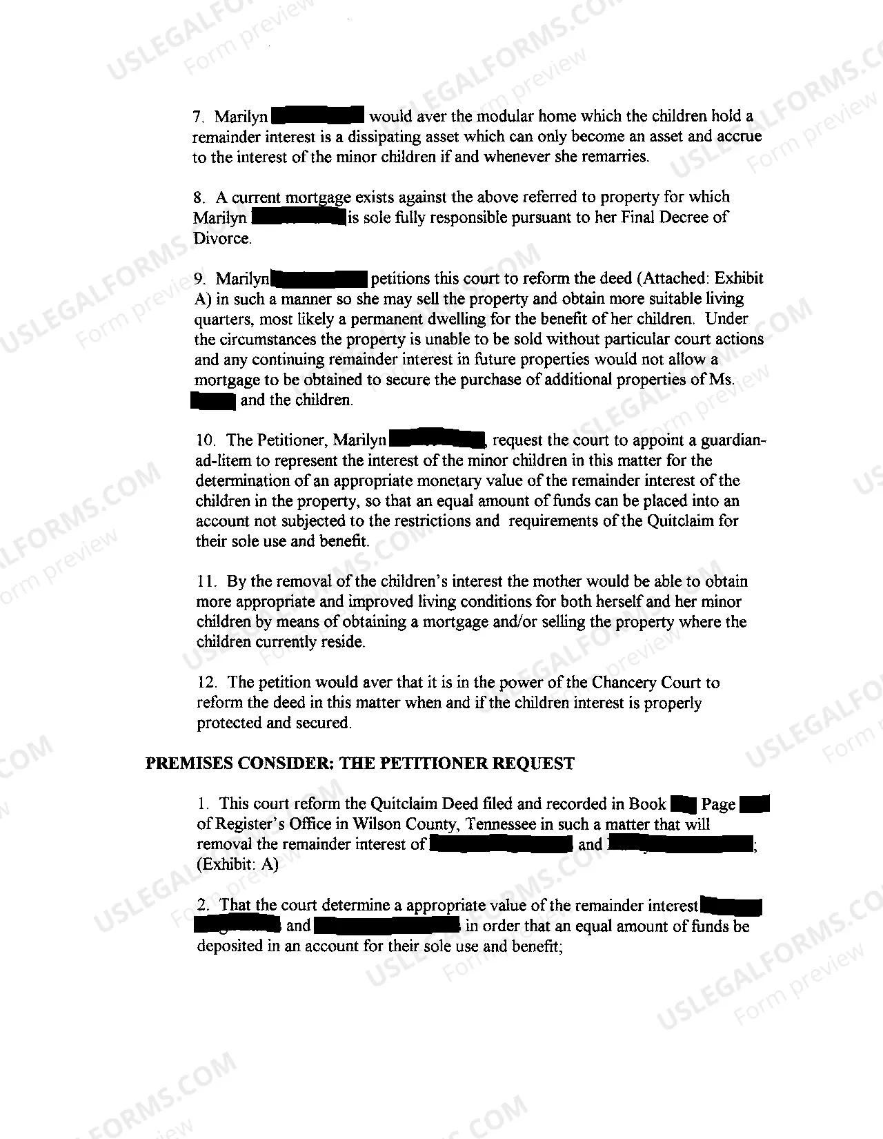 Preview A01 Petition to Reform Deed After Divorce Decree Order