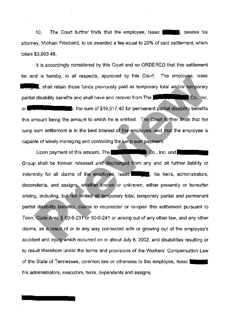 Get A04 Order Approving Workers' Compensation Settlement Preview A04 Order Approving Workers' Compensation Settlement