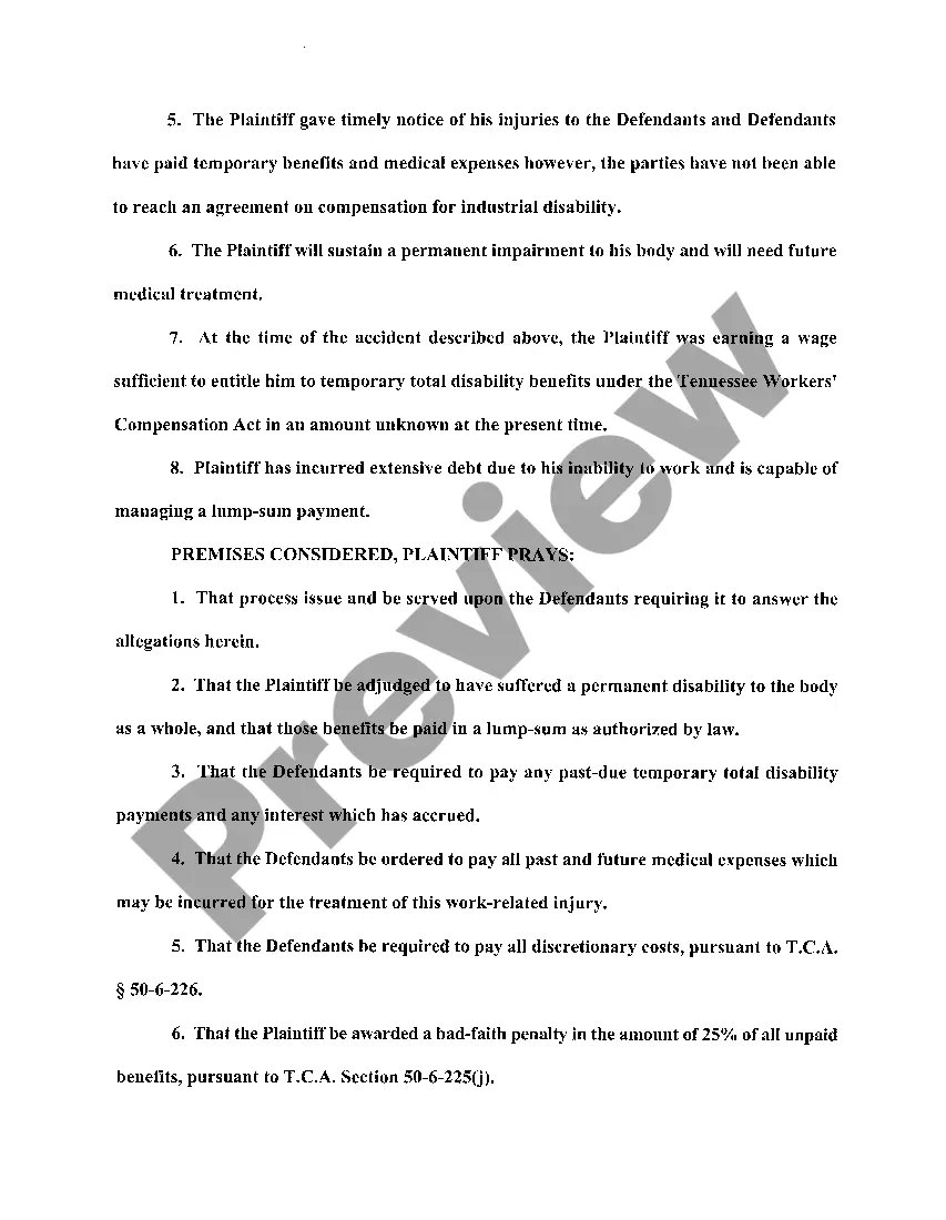 Get A01 Complaint For Workers Compensation Preview A01 Complaint For Workers Compensation