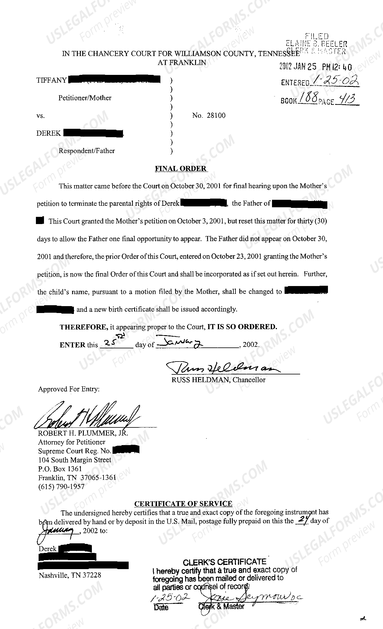 Murfreesboro Tennessee Motion To Change The Name of The Minor Child