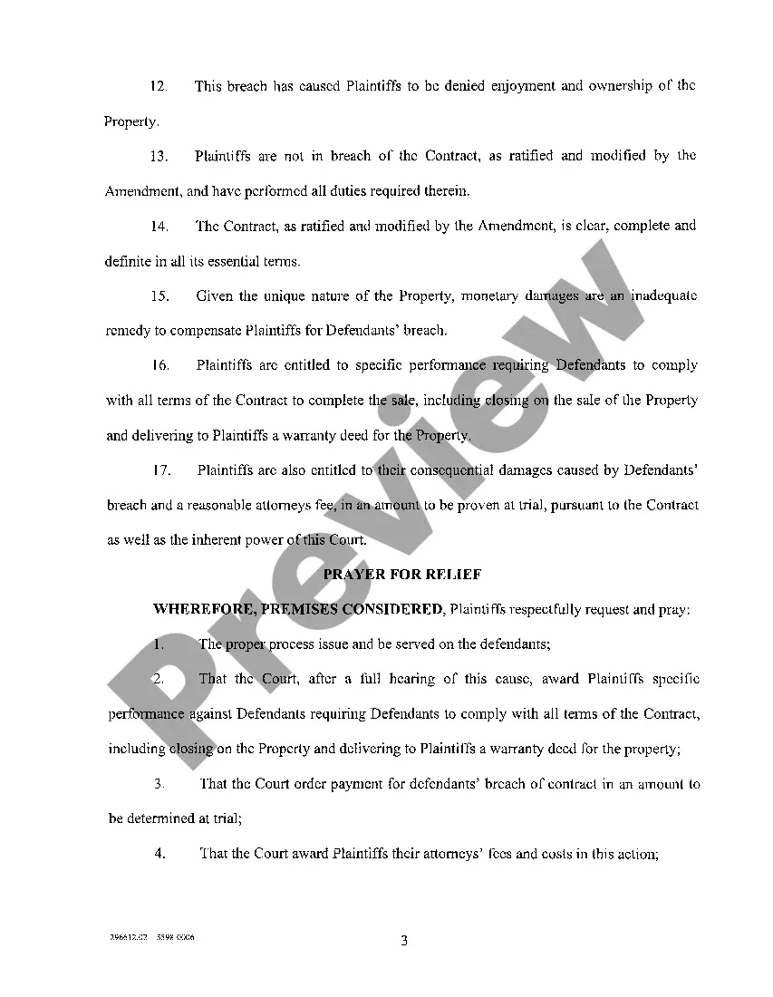 Preview A01 Complaint for Specific Performance regarding Real Estate Purchase Agreement