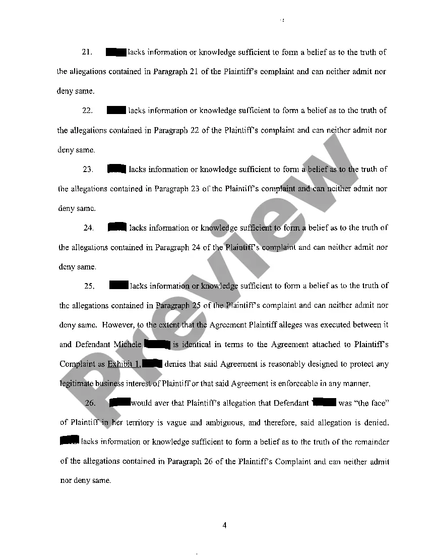 Preview A04 Answer to verified complaint alleging violation of confidentiality agreement