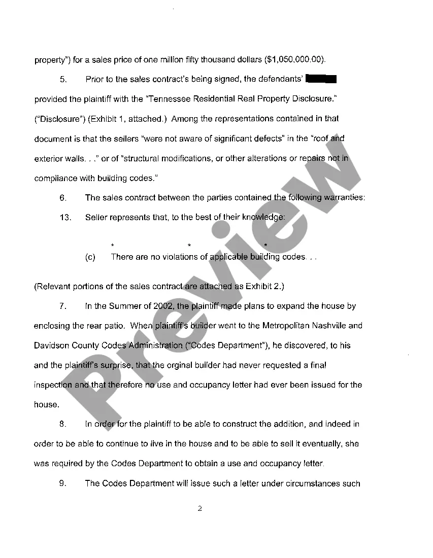 Preview A01 Complaint regarding Misrepresentations in Sales Contract