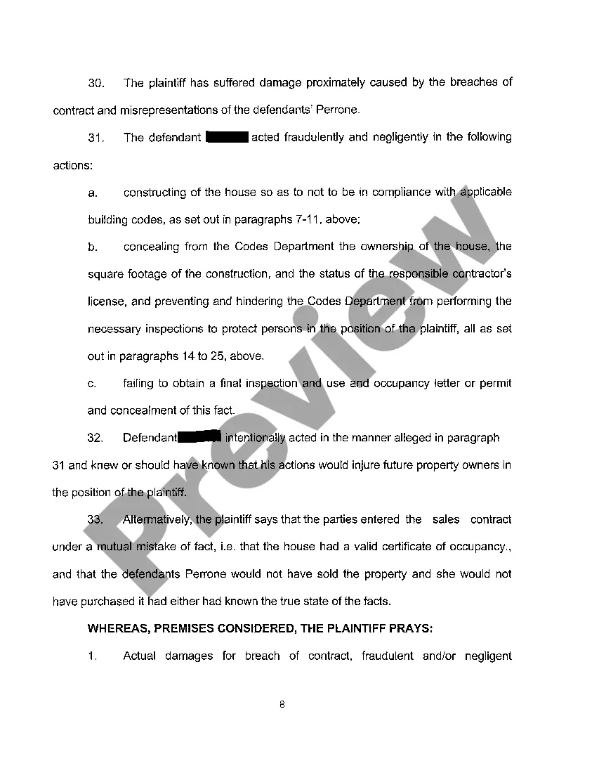 Preview A01 Complaint regarding Misrepresentations in Sales Contract