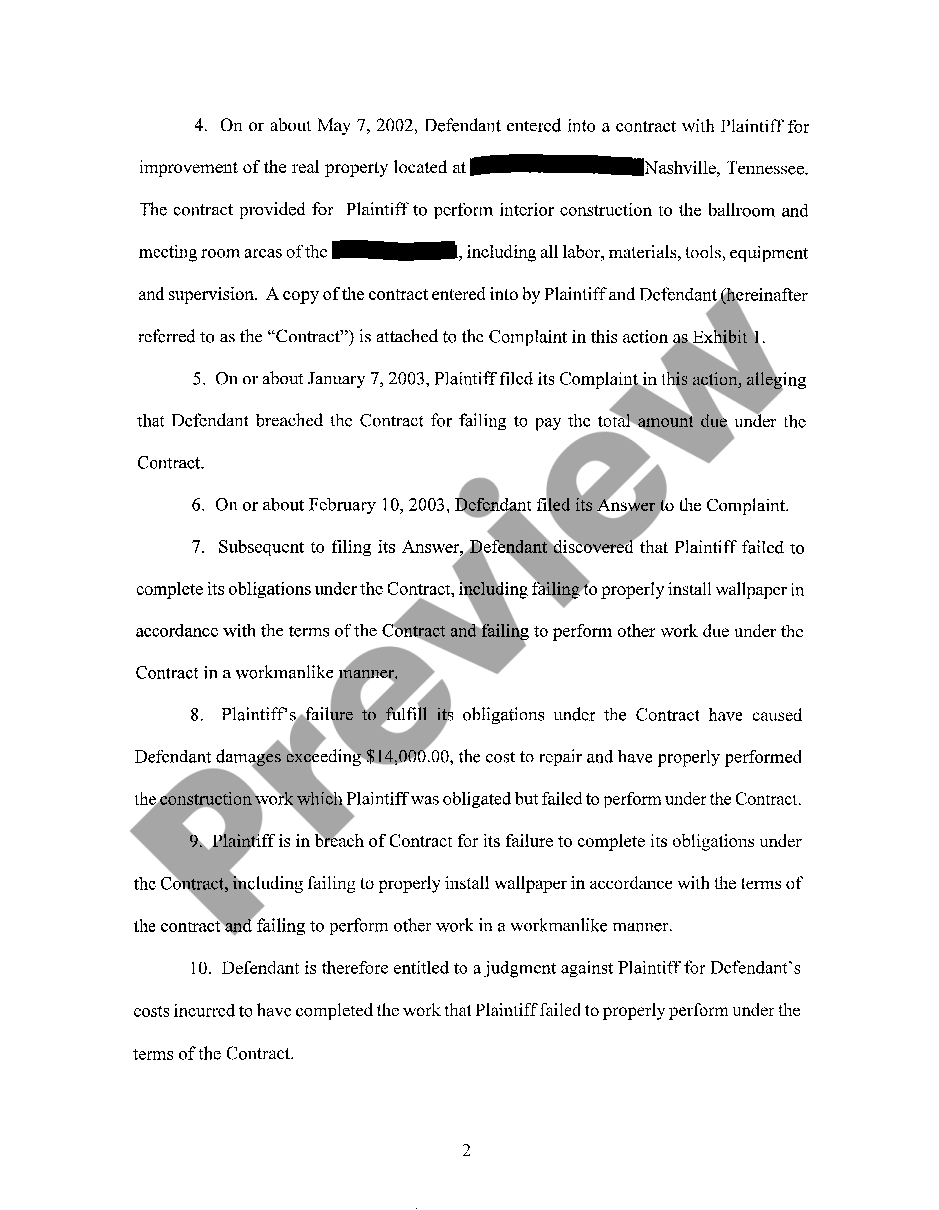 page 1 A04 Defendant's Supplemental Counterclaim for Breach of Contract preview