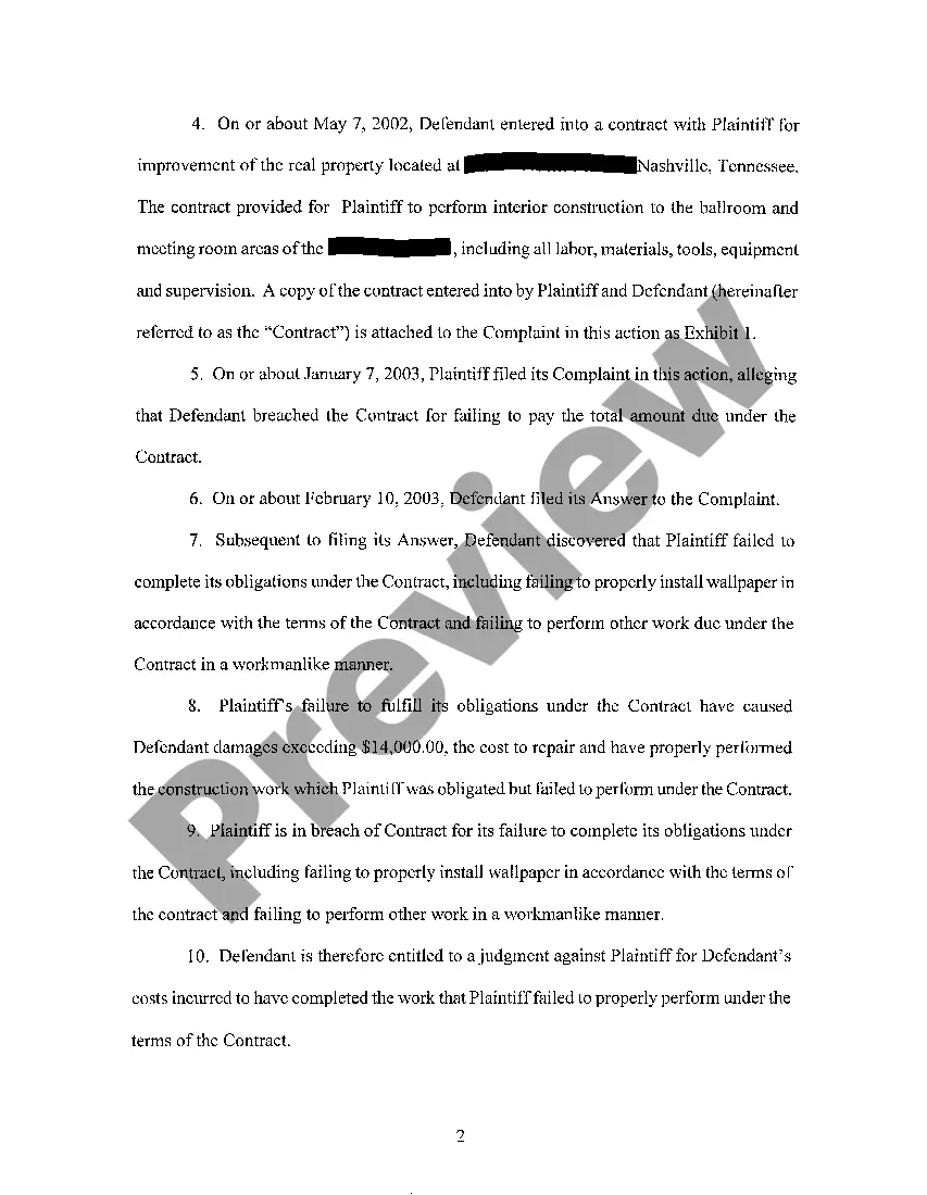 Preview A04 Defendant's Supplemental Counterclaim for Breach of Contract