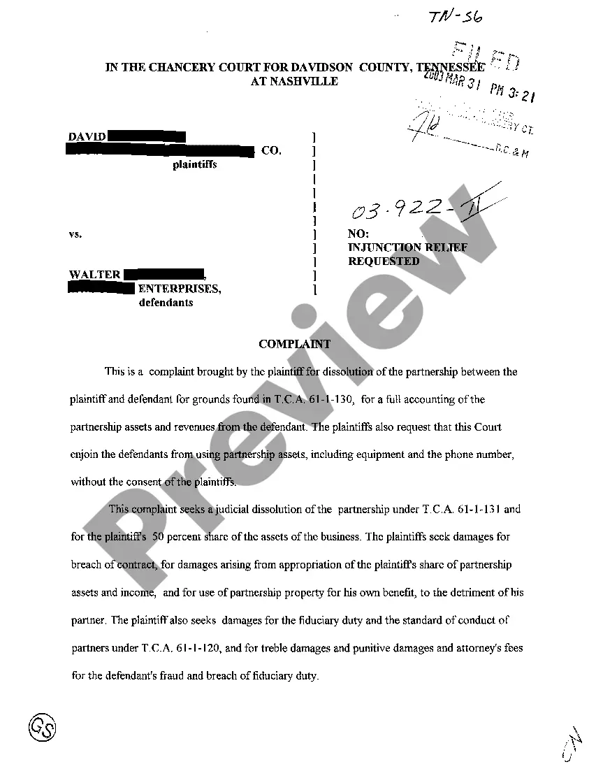Preview A01 Complaint seeking Dissolution and Split of Assets