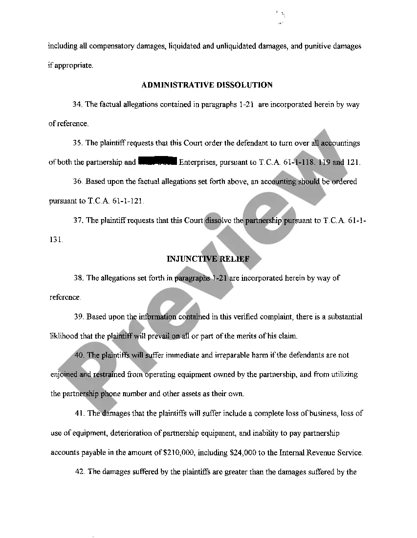 Preview A01 Complaint seeking Dissolution and Split of Assets