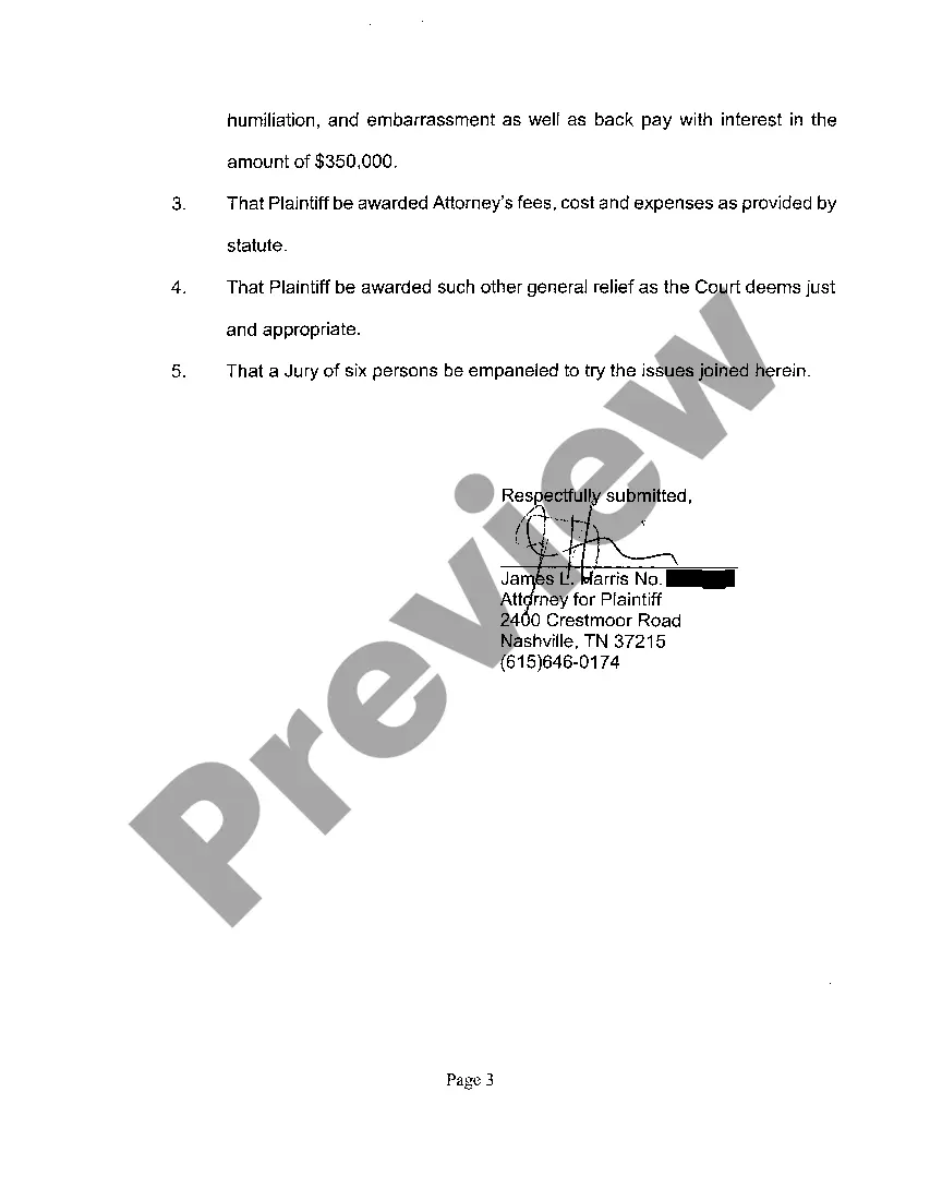 Preview A01 Complaint regarding Race Claim for Termination of Employment