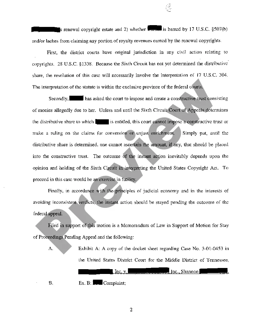 Get A02 Motion For Stay of Proceedings Pending Appeal Preview A02 Motion For Stay of Proceedings Pending Appeal