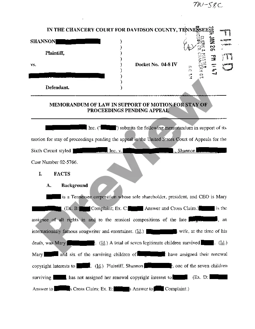 Preview A04 Memorandum In Support of Motion For Stay of Proceedings