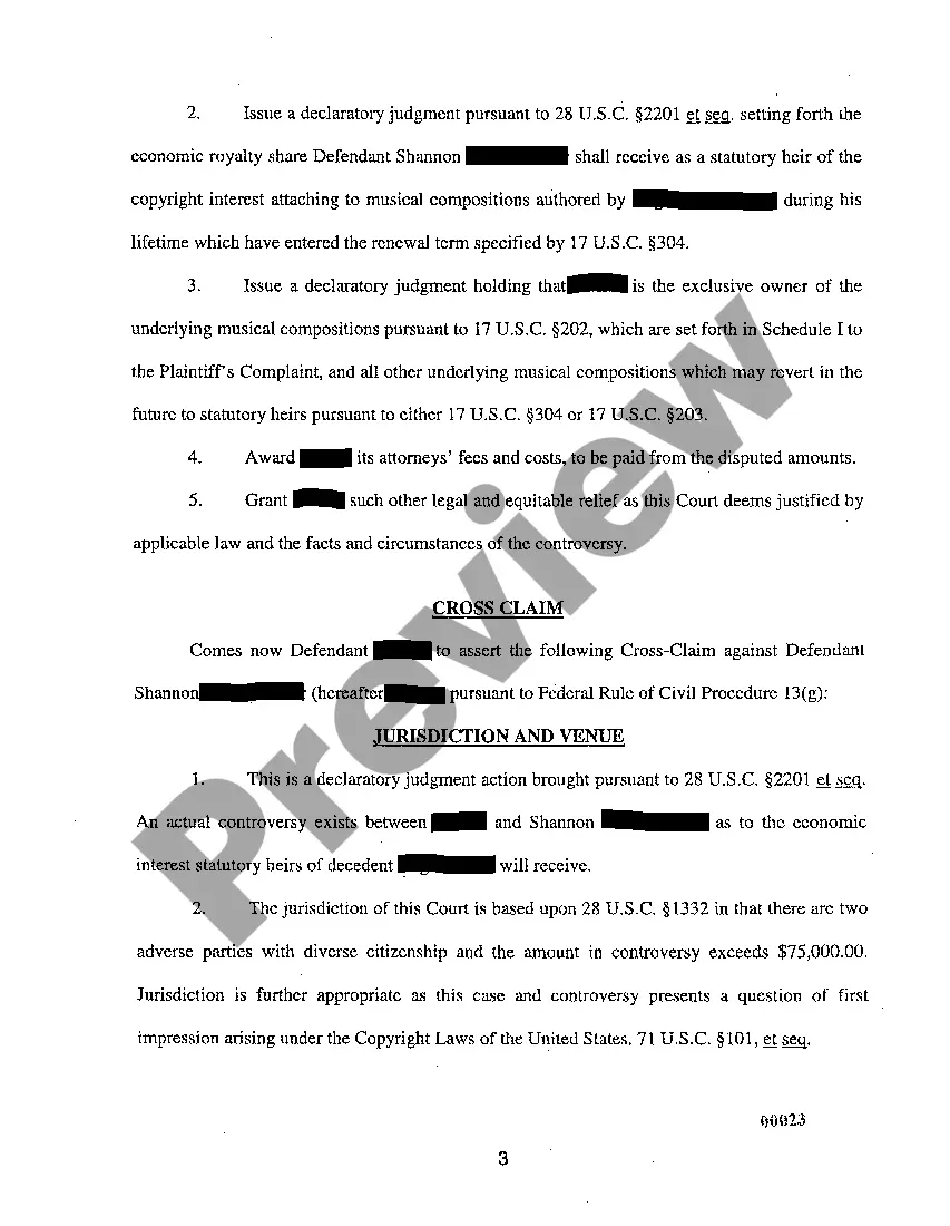 Preview A07 Answer And Cross Claim to Complaint to Collect Royalties Under Copyright