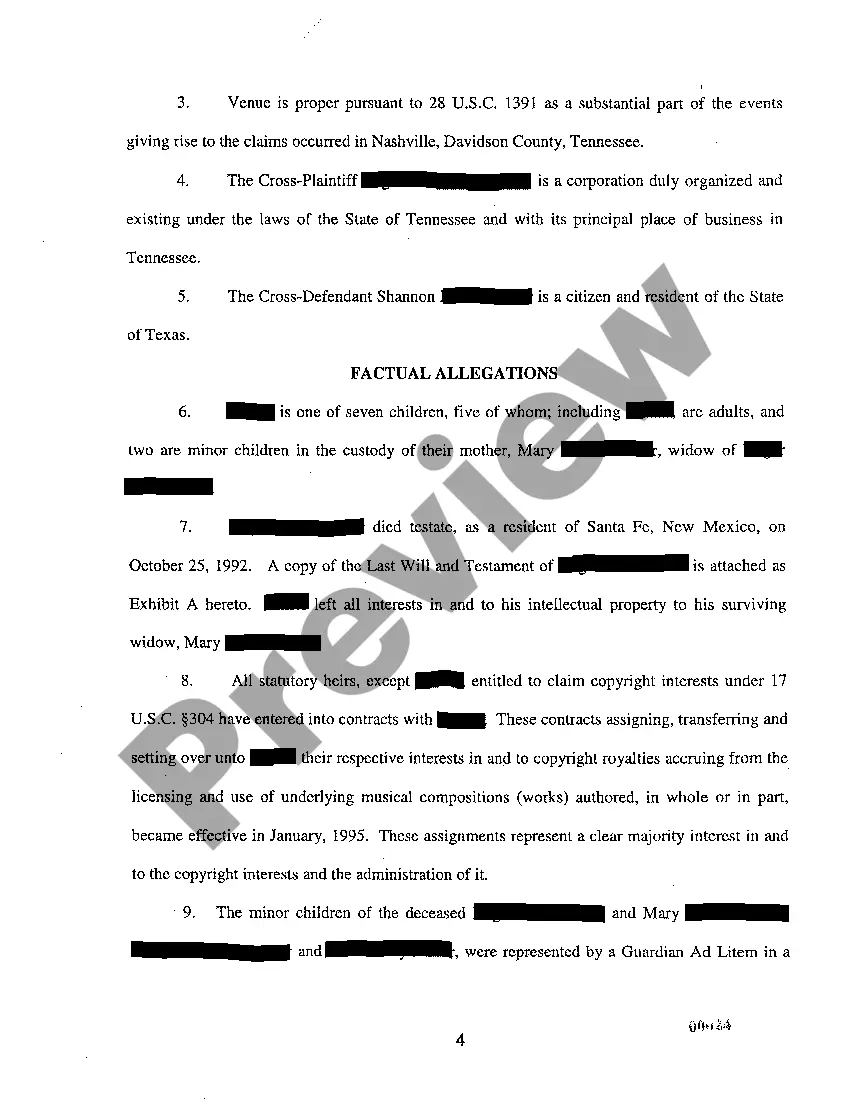 Preview A07 Answer And Cross Claim to Complaint to Collect Royalties Under Copyright