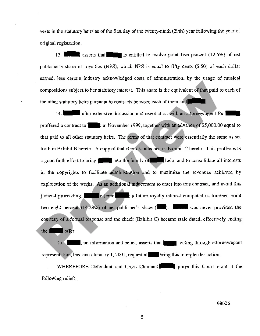 Preview A07 Answer And Cross Claim to Complaint to Collect Royalties Under Copyright