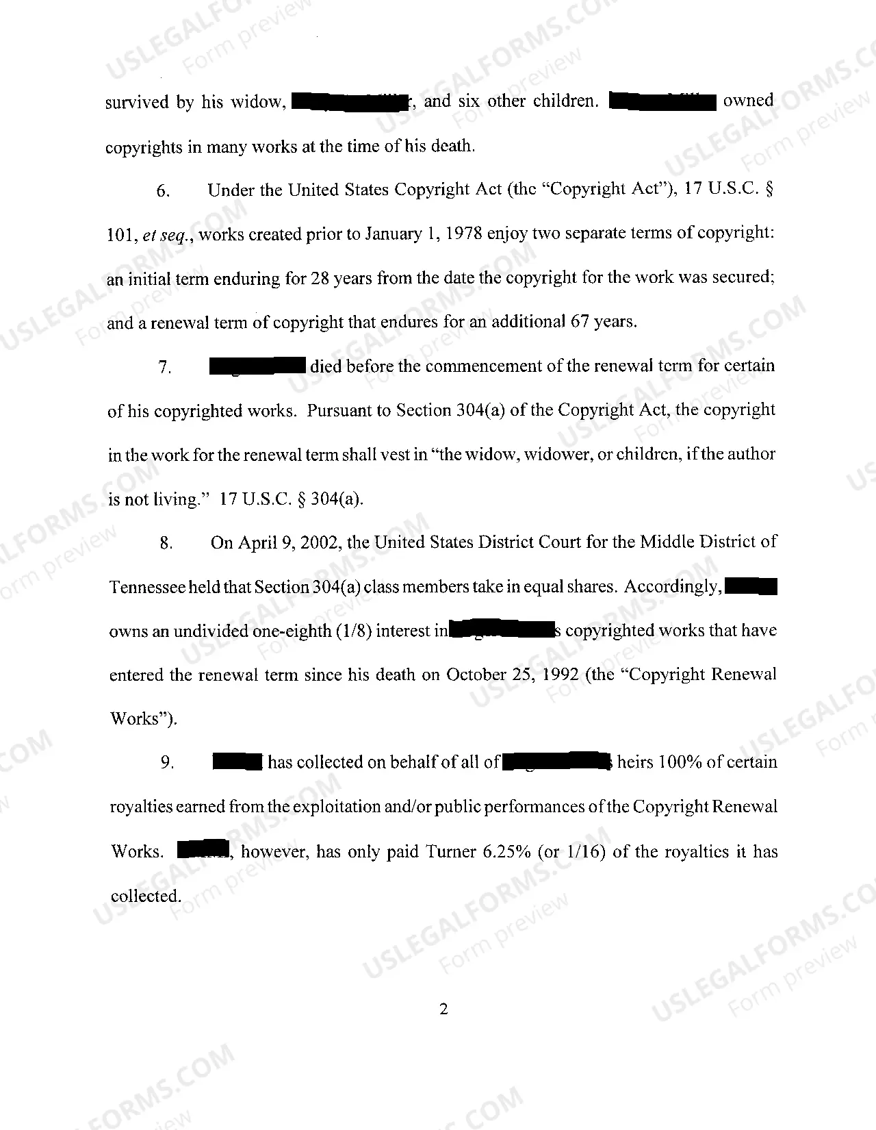 Preview A01 Complaint to Collect Royalties Under Copyright