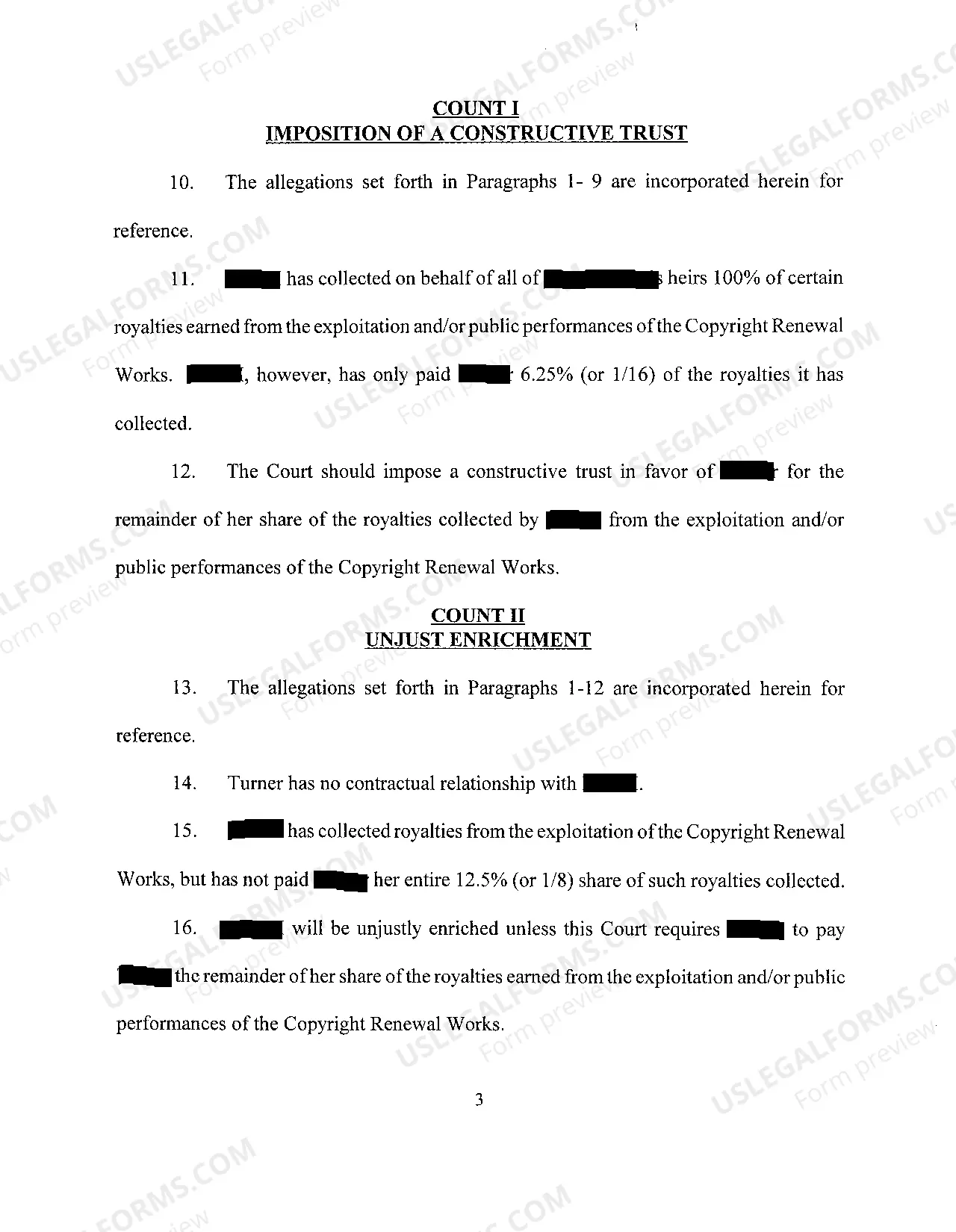 Preview A01 Complaint to Collect Royalties Under Copyright