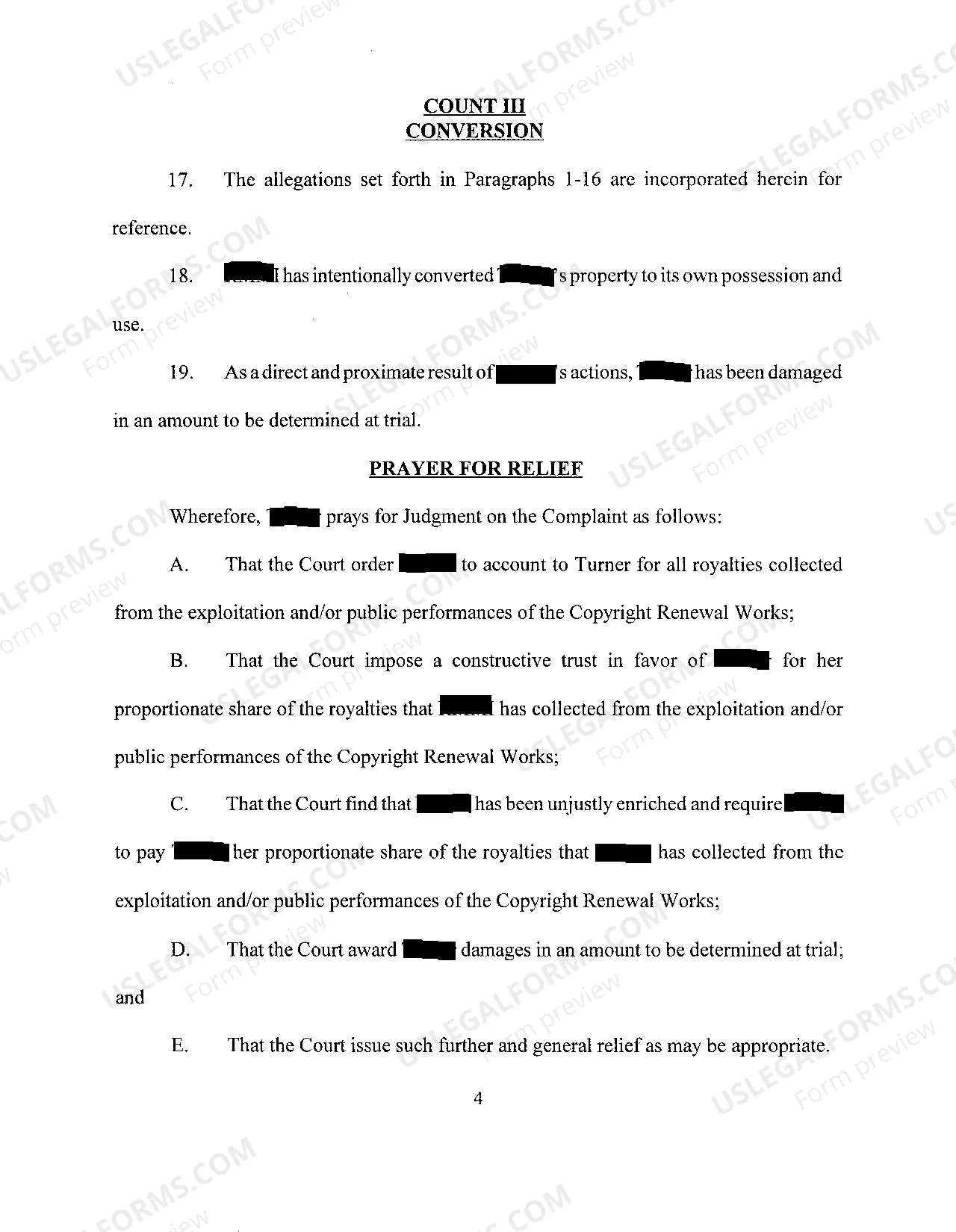 Preview A01 Complaint to Collect Royalties Under Copyright