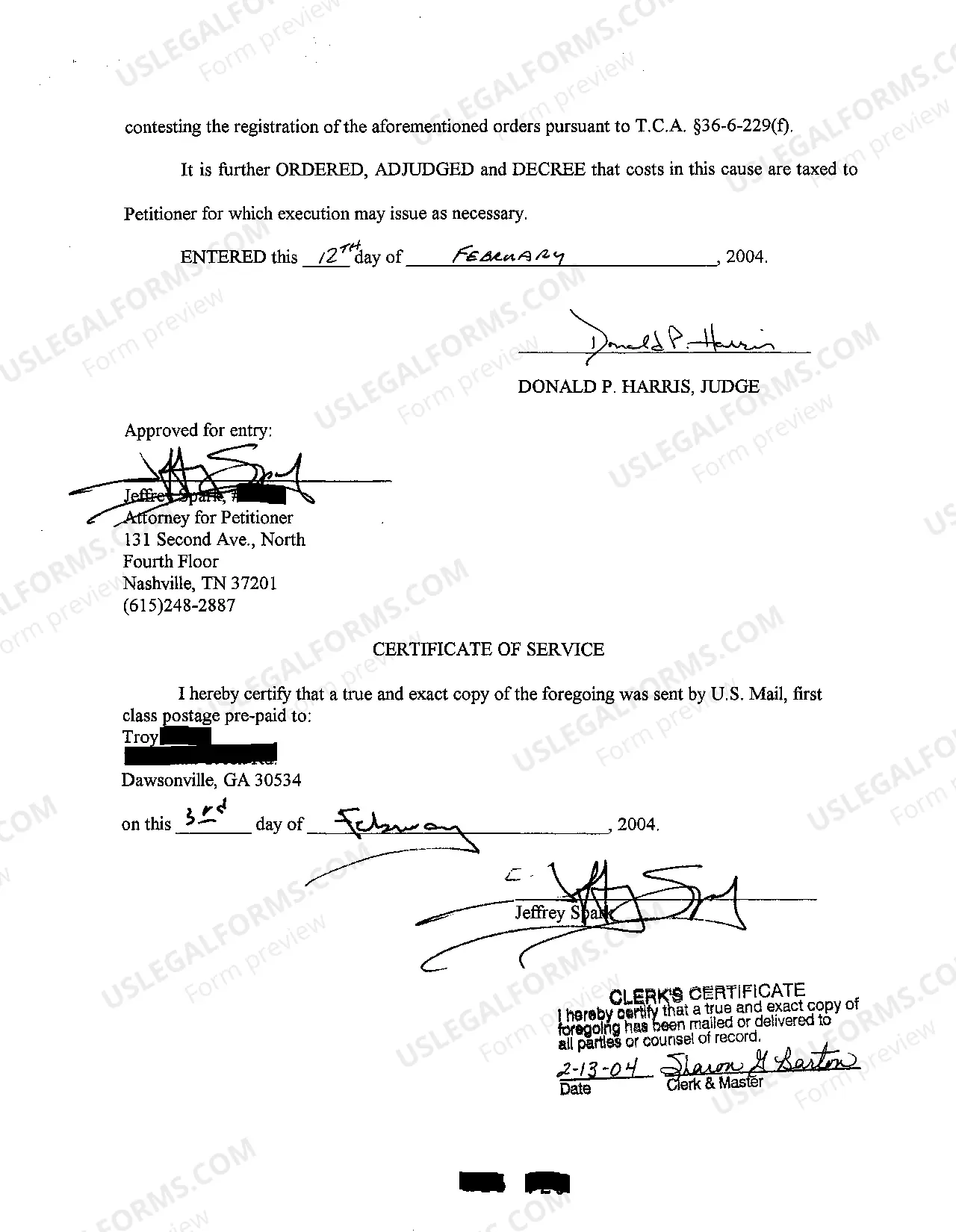 Preview A03 Order Registering Foreign Child Custody Order