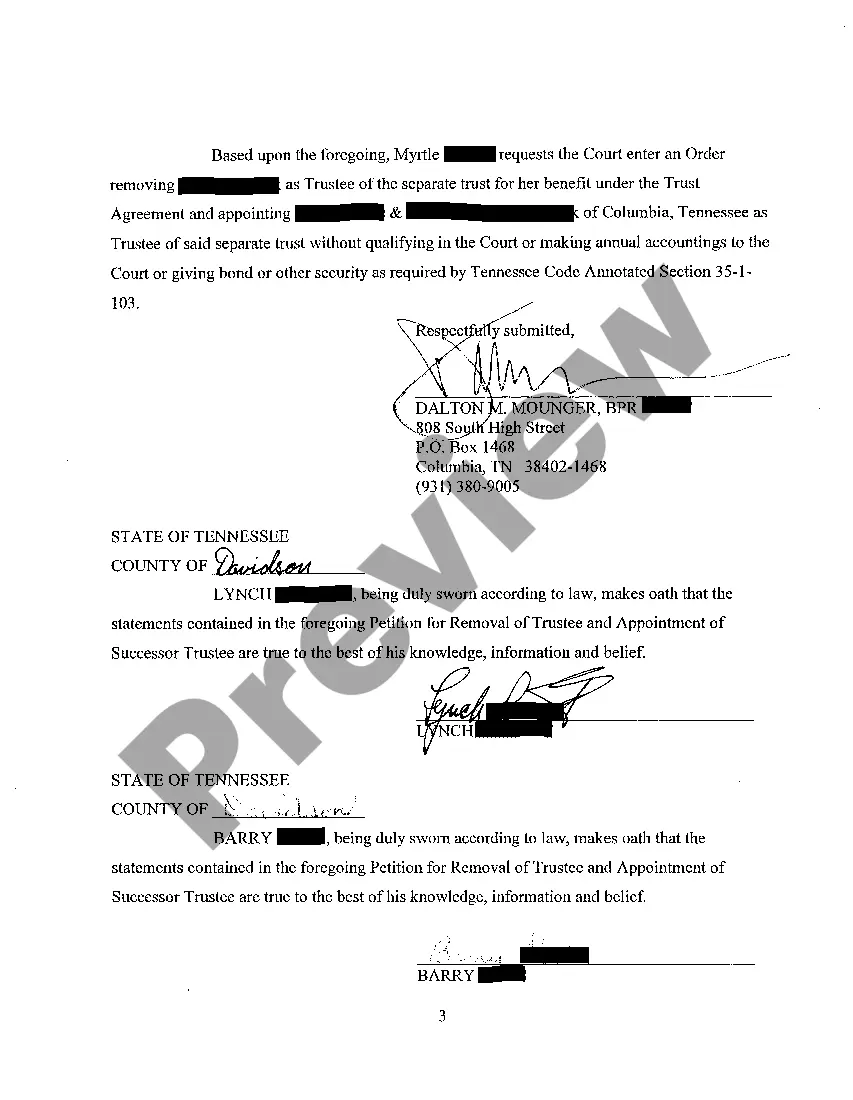 Preview A01 Petition For Removal of Trustee And Appointment of Substitute Trustee