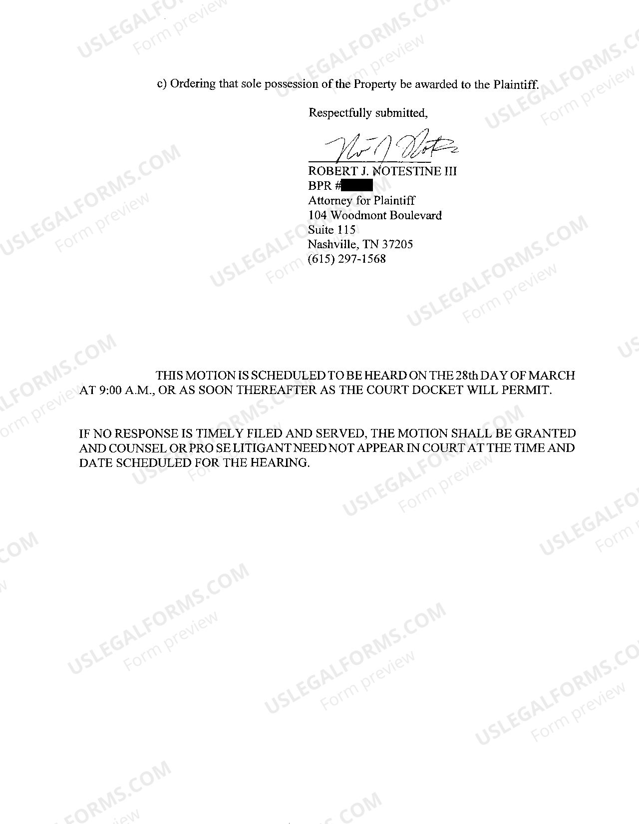 Nashville Tennessee Motion For Default Judgment US Legal Forms