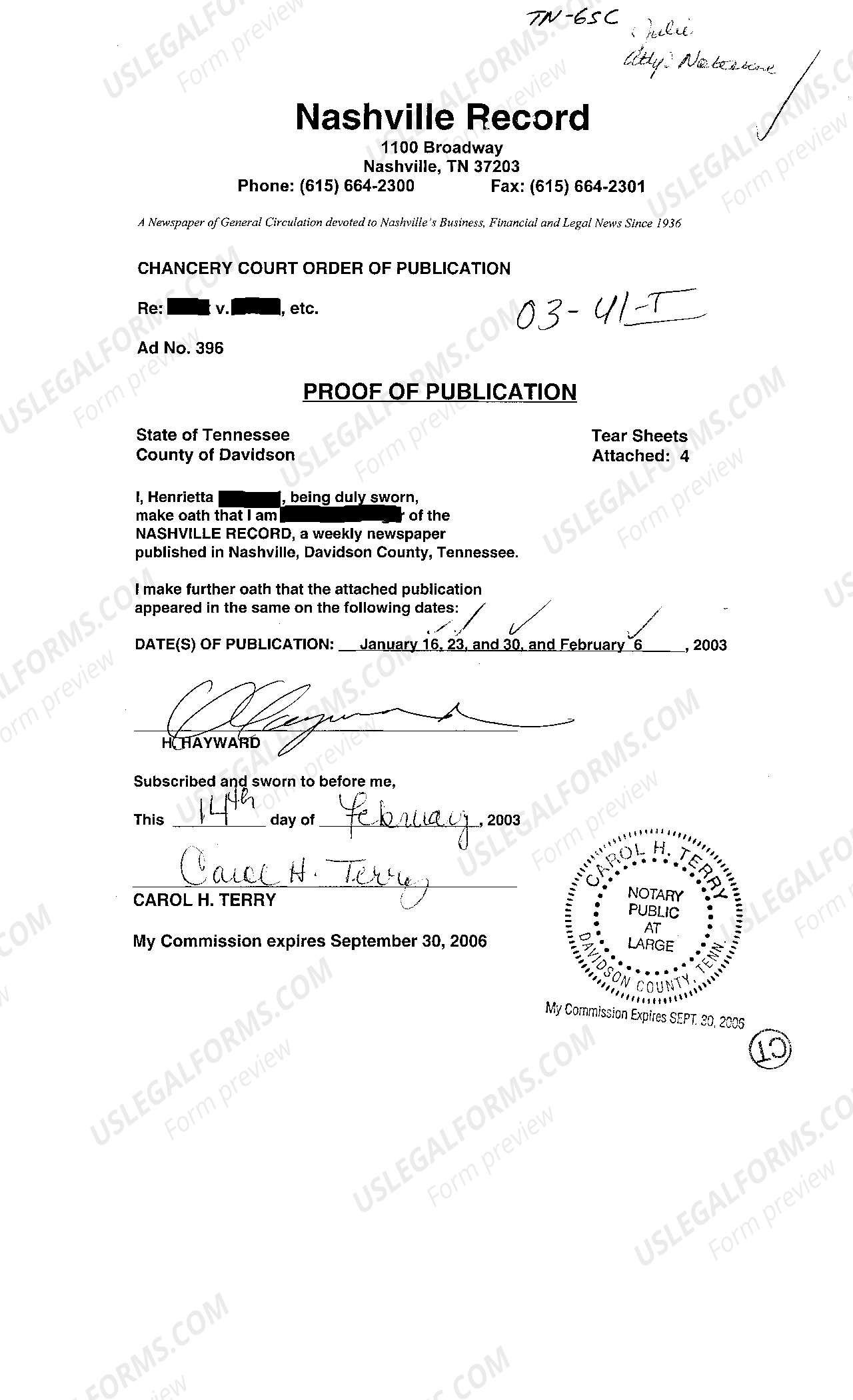 Tennessee Proof of Publication US Legal Forms