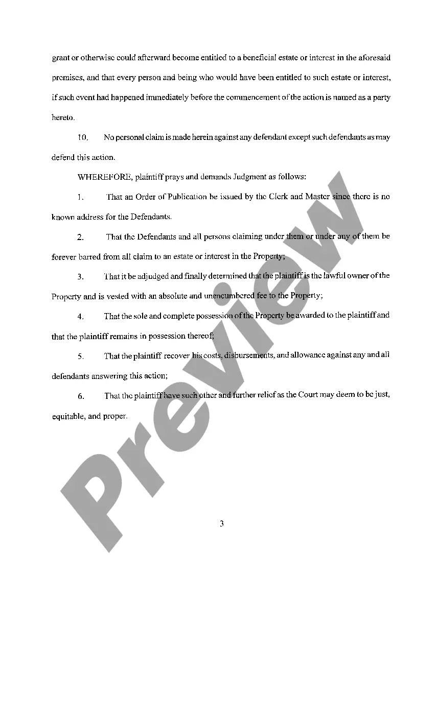 Preview A01 Complaint by Owner to Assume Possession of Property