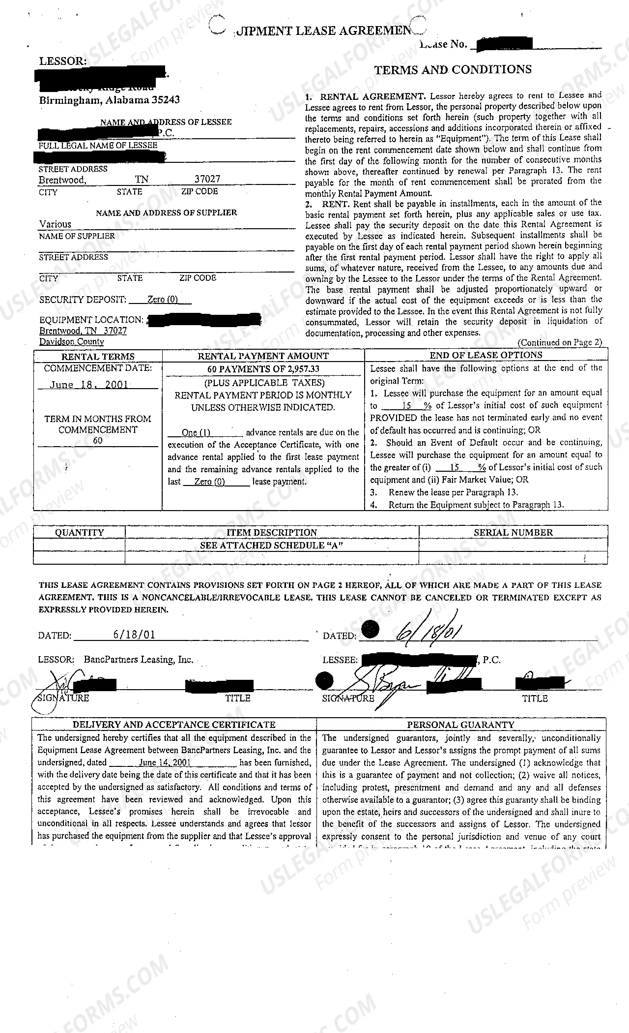 Preview A02 Equipment Lease Agreement