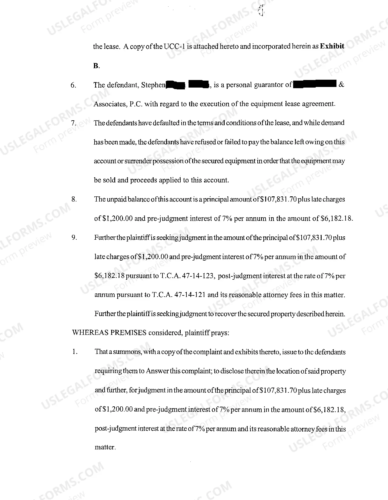 Preview A01 Complaint to enforce equipment lease