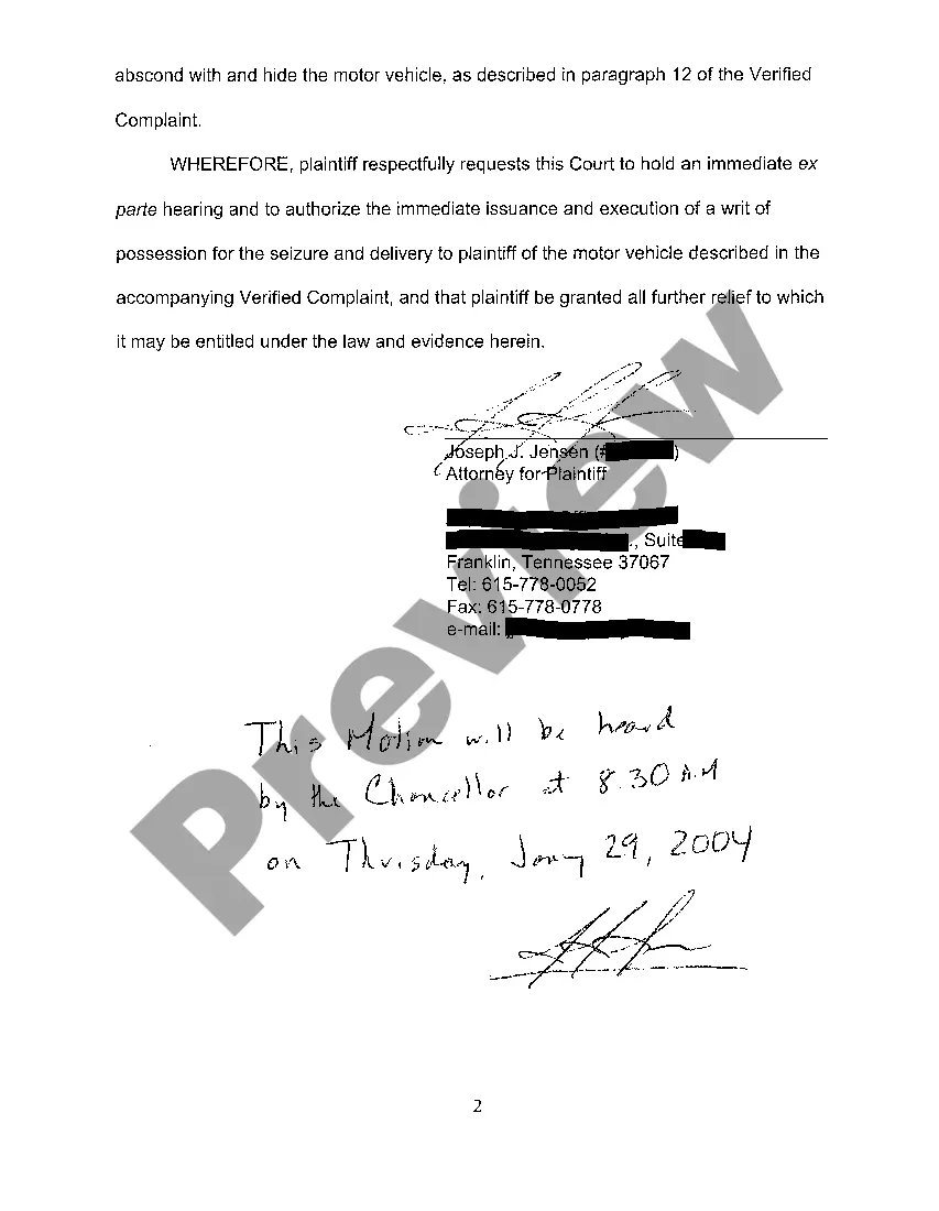 Preview A05 Motion For Immediate Issuance of Writ of Possession