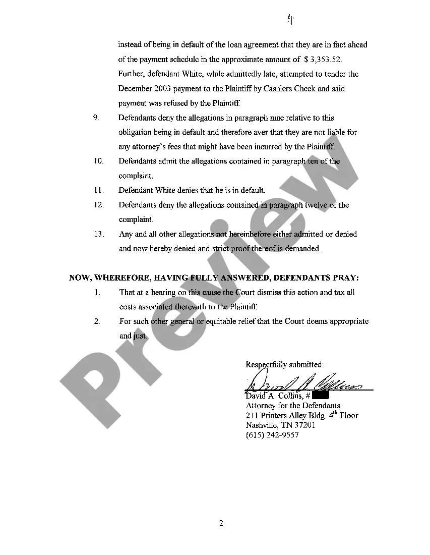 Preview A07 Defendants Answer To Verified Complaint