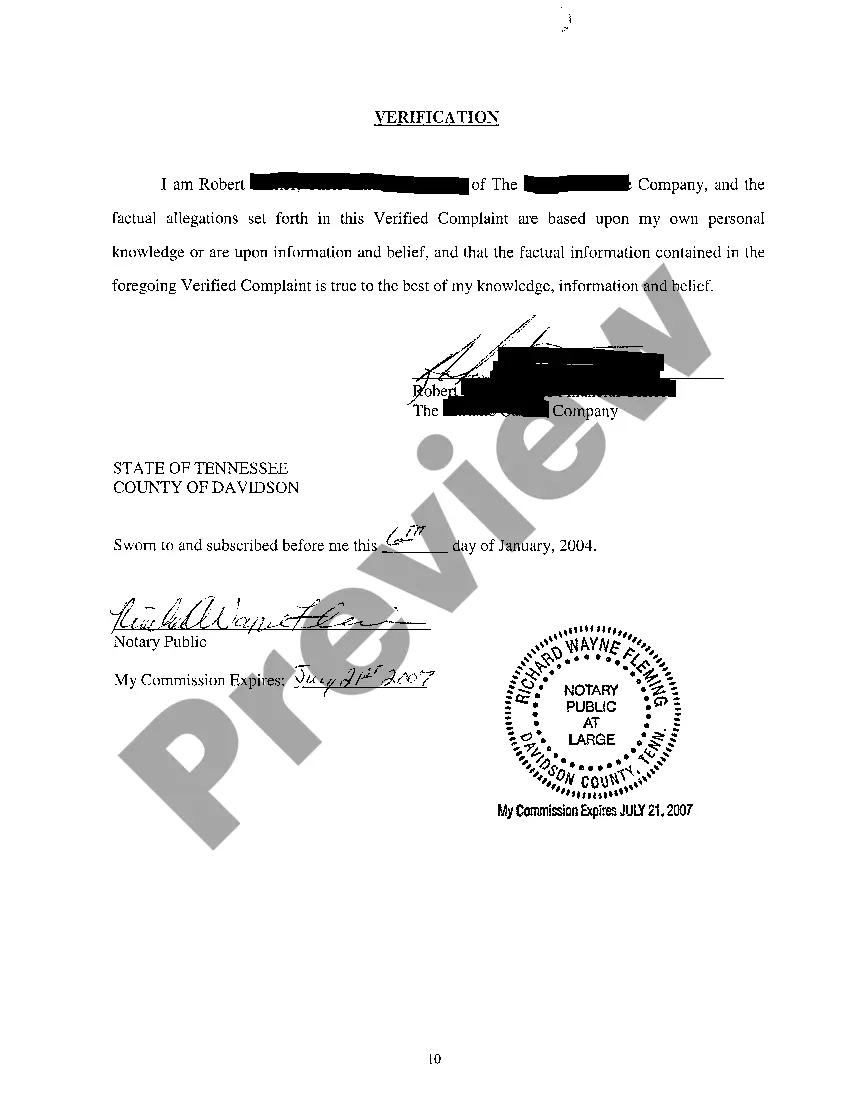 Preview A01 Verified Complaint For Damages And Injunction