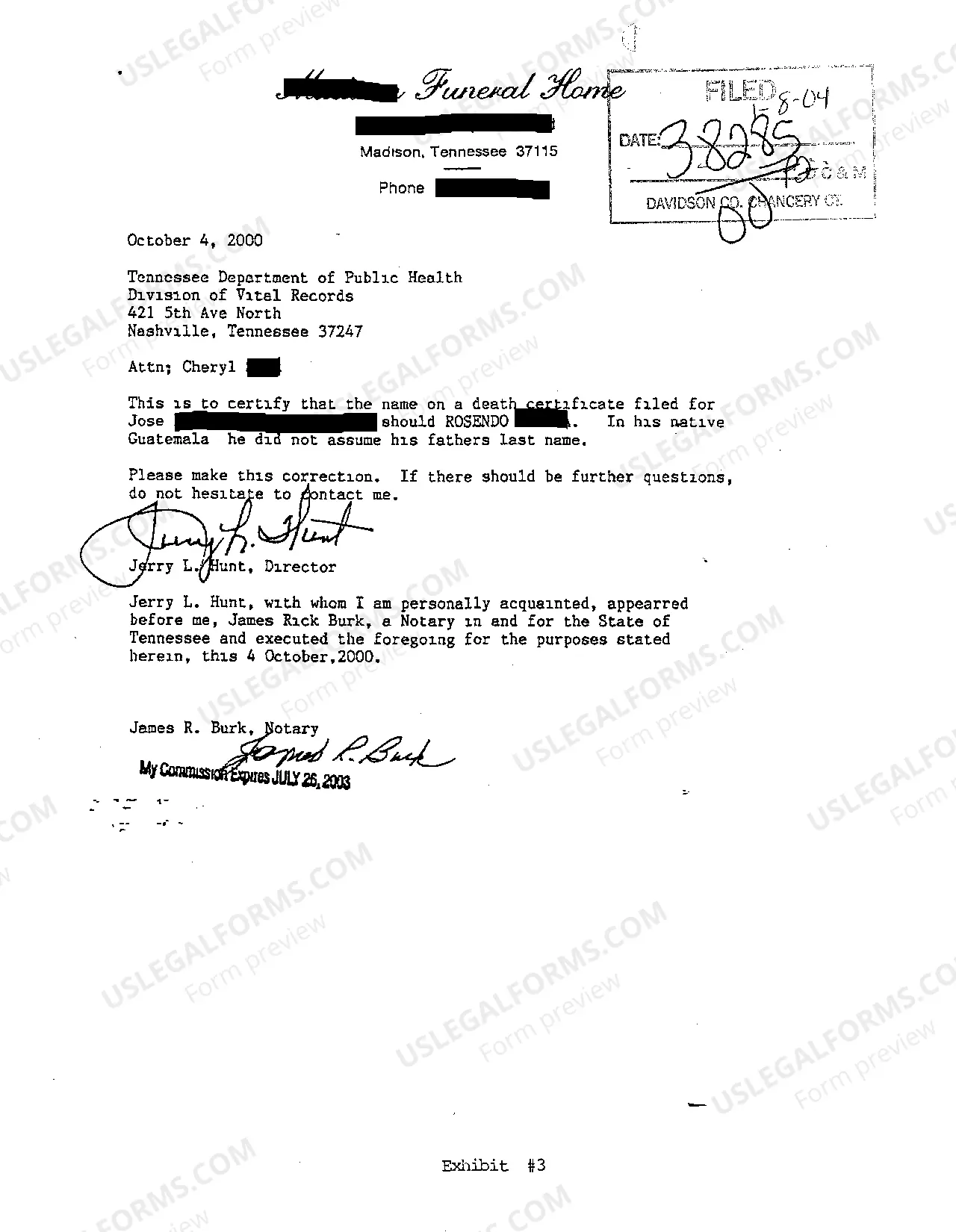 Preview A02 Letter from office of Vital Records