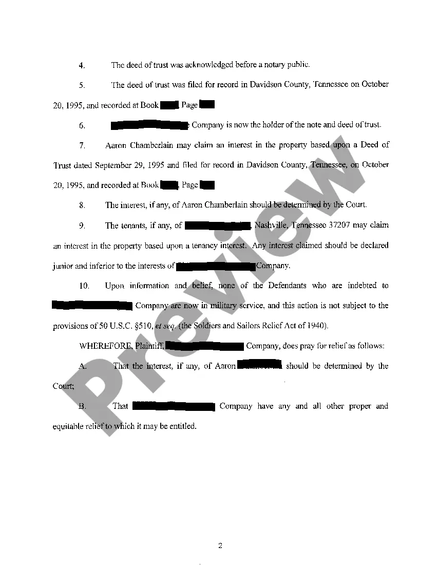 Preview A01 Complaint In Equity with tenants on property