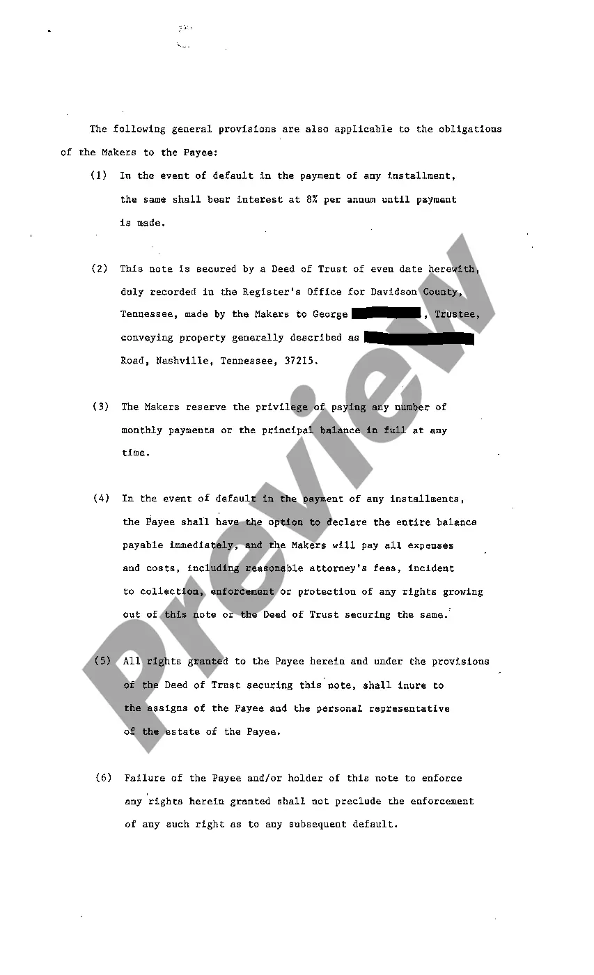 Preview A05 Deed of Trust Note for Monthly Installments on Loan