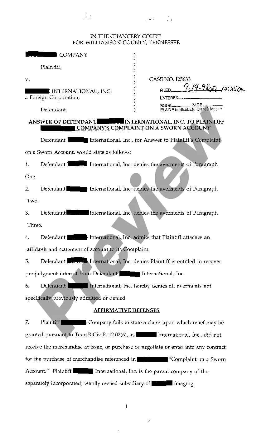 Get A01 Complaint On A Sworn Account for Delinquency and Refusal to Pay Preview A01 Complaint On A Sworn Account for Delinquency and Refusal to Pay