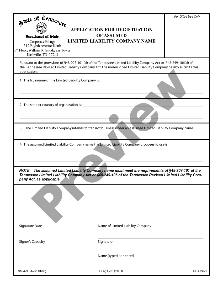 Tennessee Application for Registration of Assumed Limited Liability ...