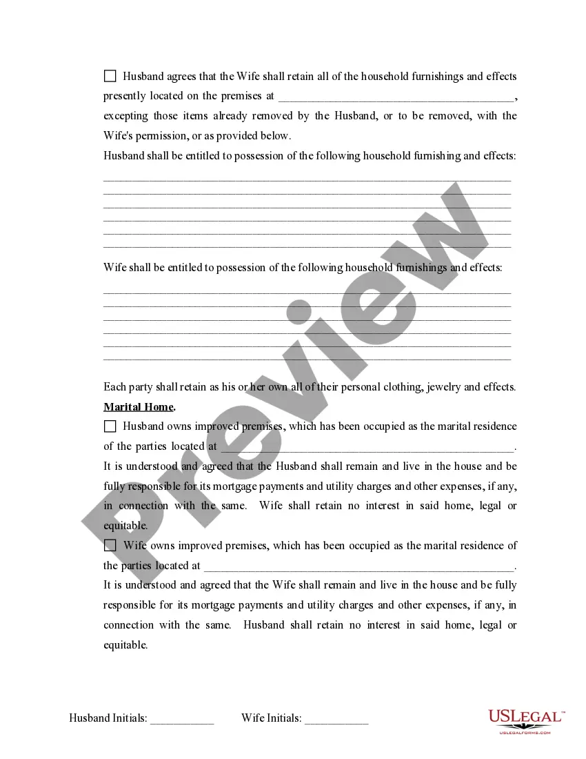 Preview Marital Domestic Separation and Property Settlement Agreement Minor Children no Joint Property or Debts where Divorce Action Filed