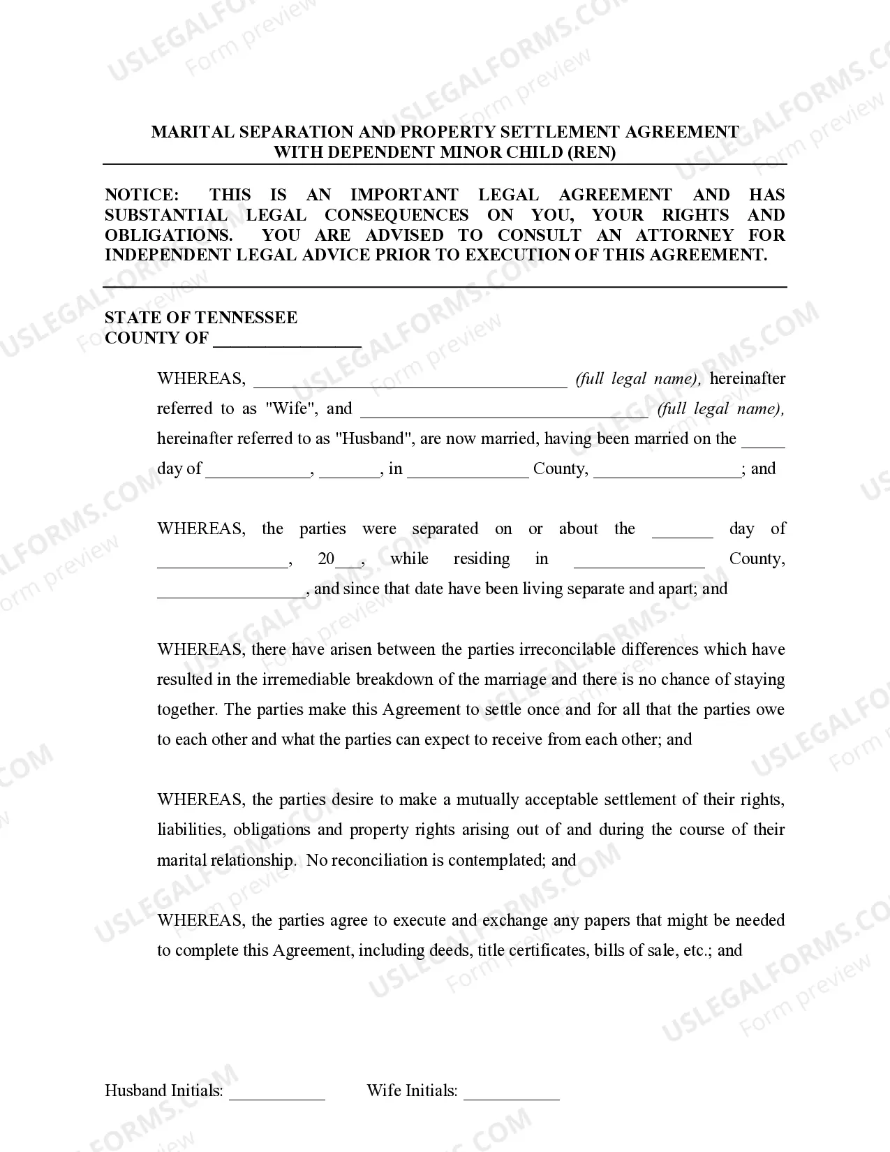 Preview Marital Domestic Separation and Property Settlement Agreement Minor Children no Joint Property or Debts effective Immediately