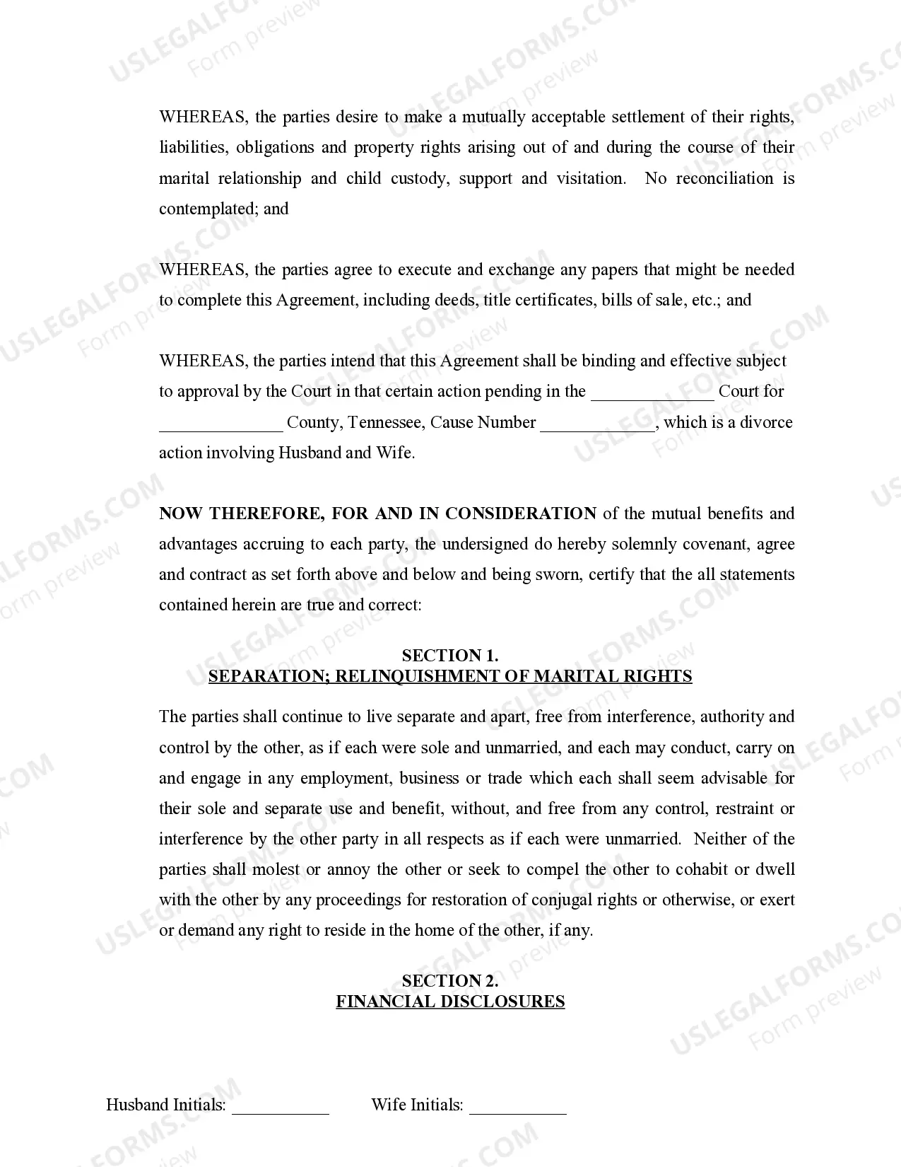 Preview Marital Domestic Separation and Property Settlement Agreement Minor Children Parties May have Joint Property or Debts where Divorce Action Filed