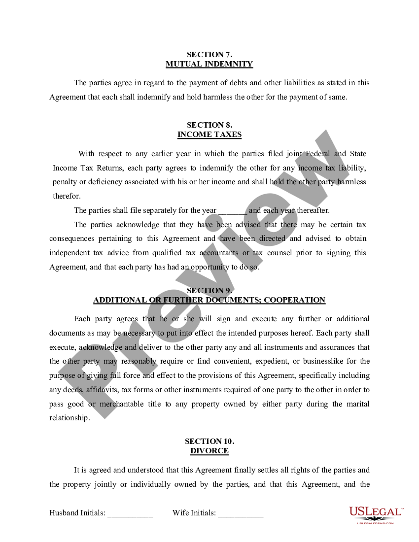 Tennessee Marital Domestic Separation And Property Settlement Agreement ...