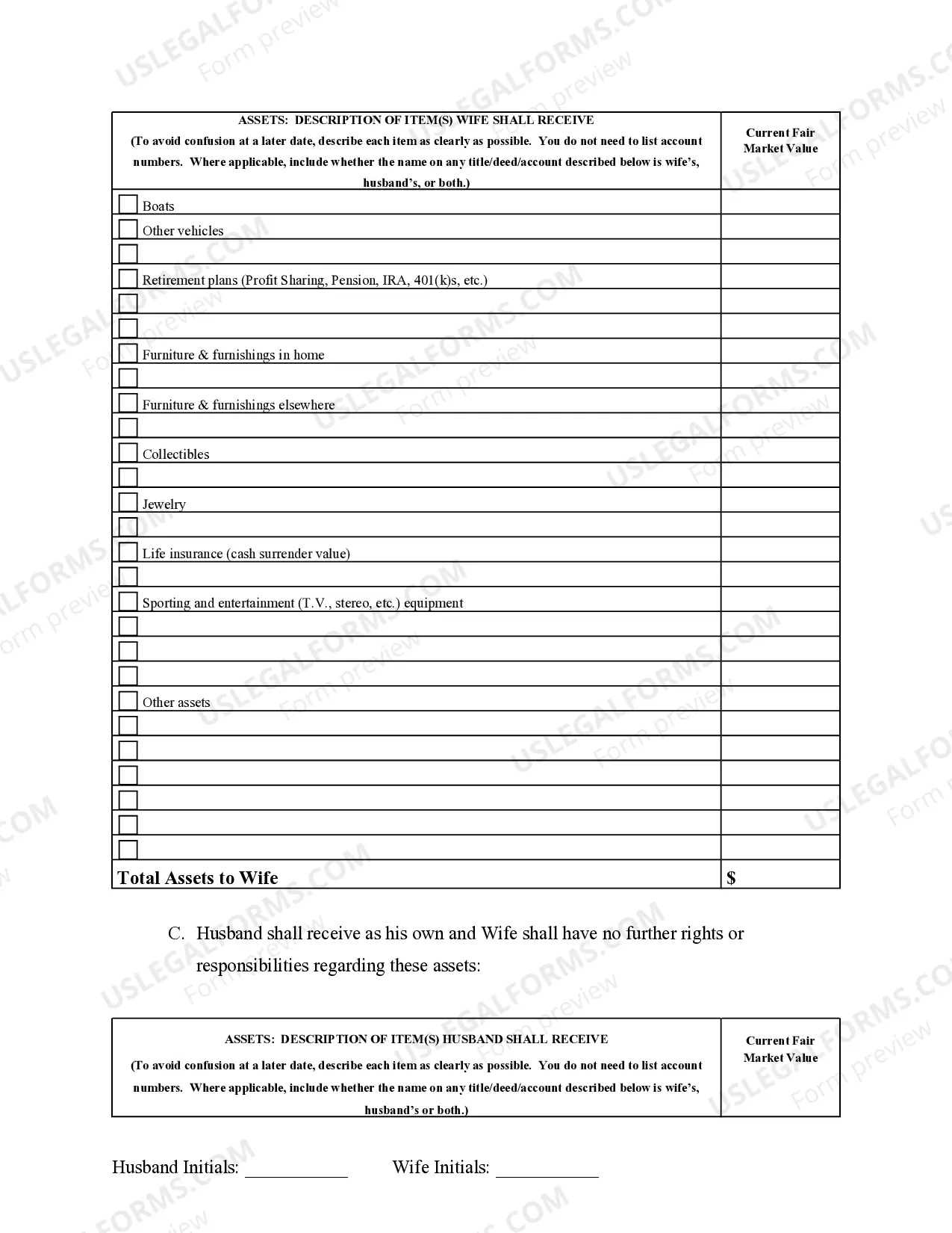 Preview Marital Domestic Separation and Property Settlement Agreement no Children parties may have Joint Property or Debts where Divorce Action Filed