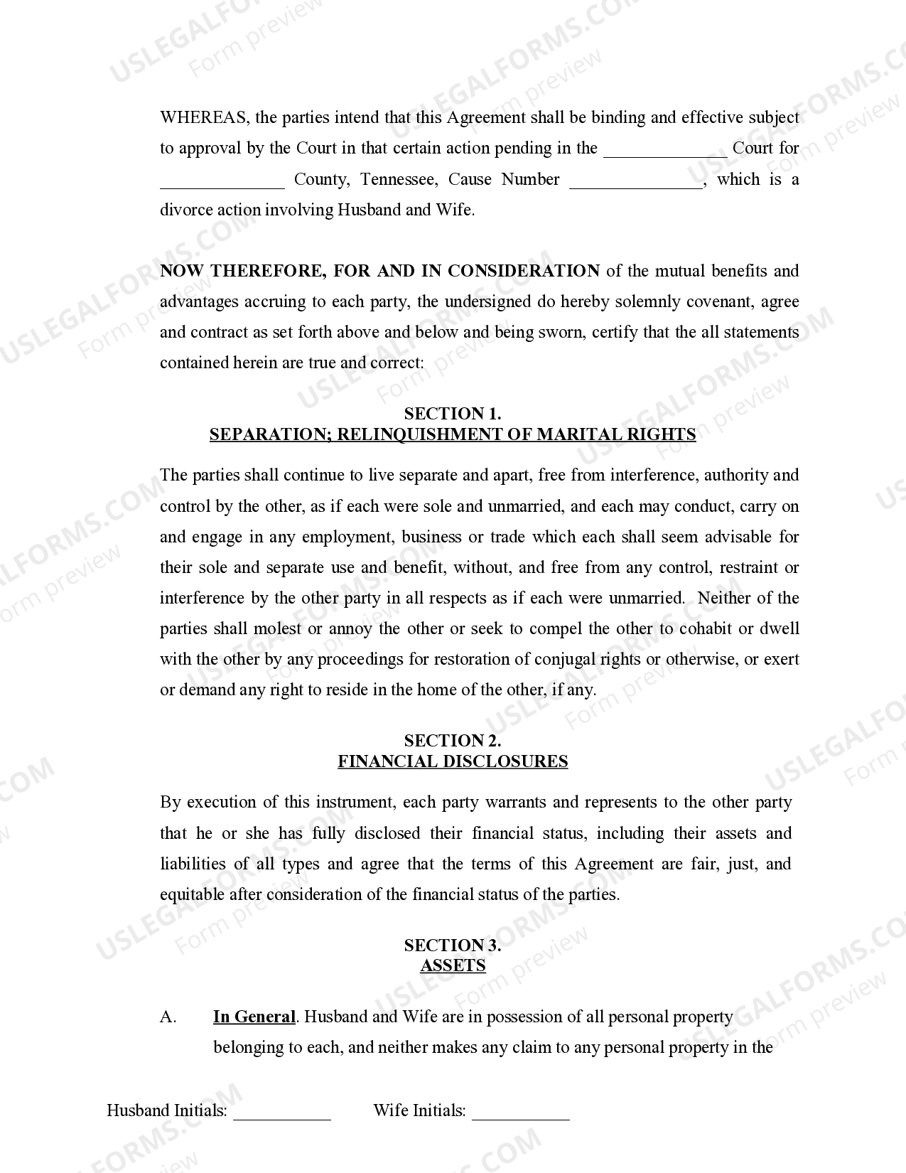 Tennessee Marital Domestic Separation and Property