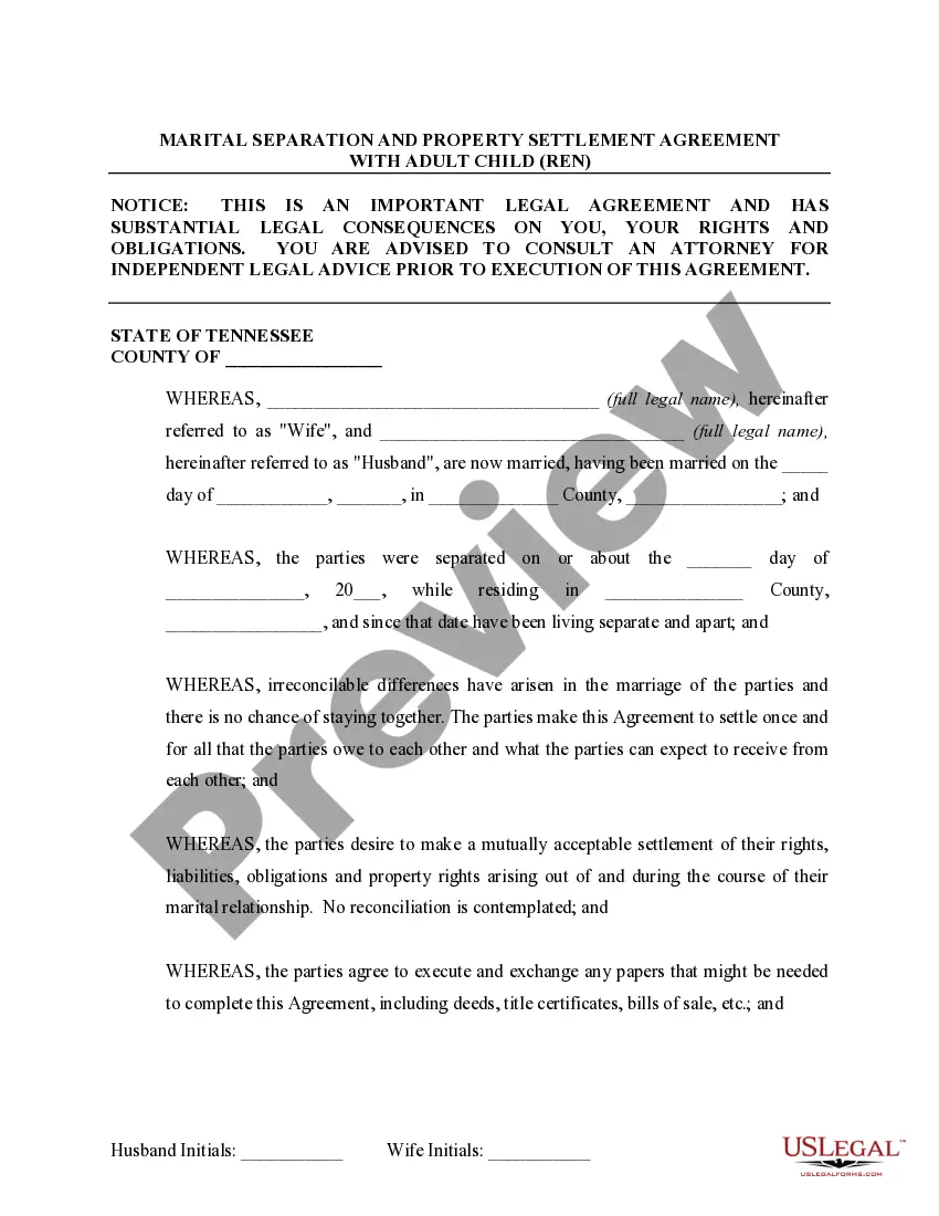 Preview Marital Domestic Separation and Property Settlement Agreement Adult Children Parties May have Joint Property or Debts effective Immediately