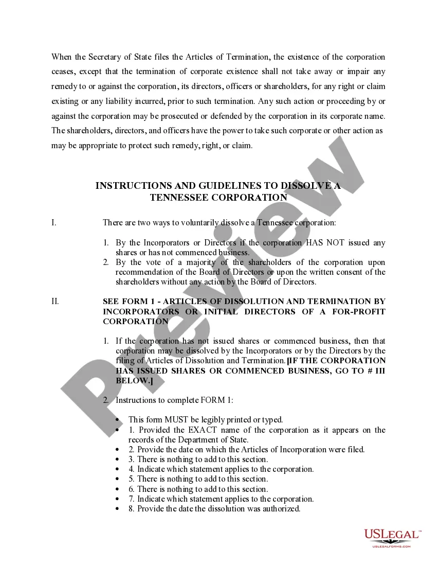 Get Tennessee Dissolution Package to Dissolve Corporation Preview Tennessee Dissolution Package to Dissolve Corporation