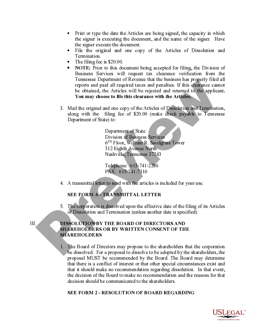 Get Tennessee Dissolution Package to Dissolve Corporation Preview Tennessee Dissolution Package to Dissolve Corporation